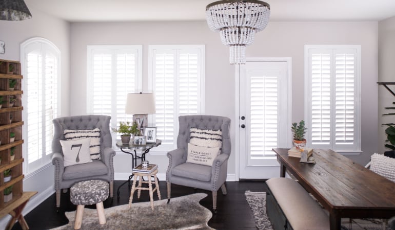 Plantation shutters in a Dallas living room